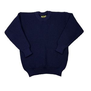 Barbour Vintage Mens Navy Wool Ribbed Crew Neck Pullover Sweater